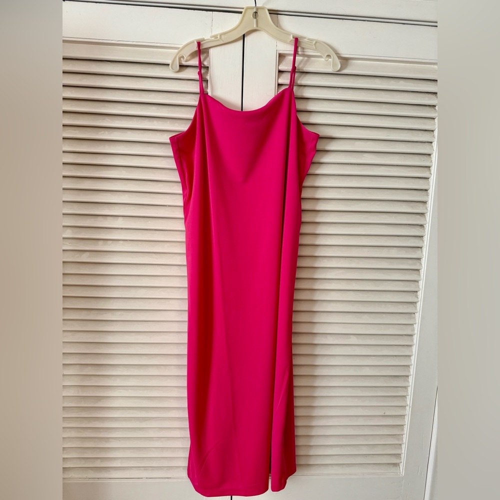 NWOT BARBIE PINK H&M RECYCLED POLY SLIP DRESS SIZE M
